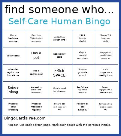 Self-Care Human Bingo