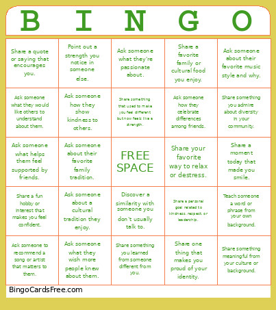 Self Esteem Bingo Card