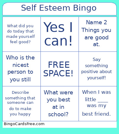Self Esteem Bingo Card