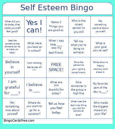 Self Esteem Bingo Card