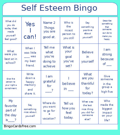 Self Esteem Bingo Card