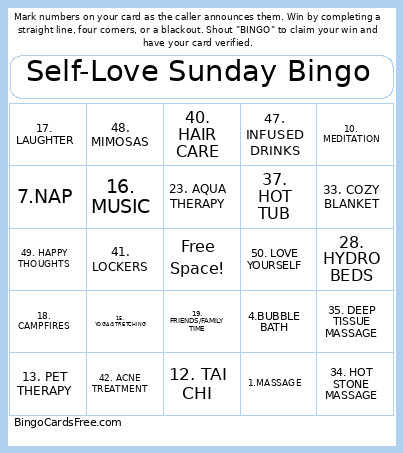 Self-Love Sunday Bingo Card