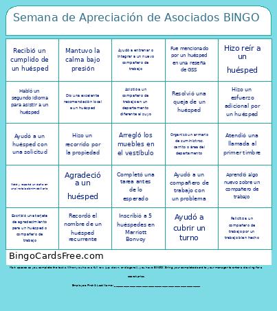 Semana De Apreciación De Asociados Bingo Card