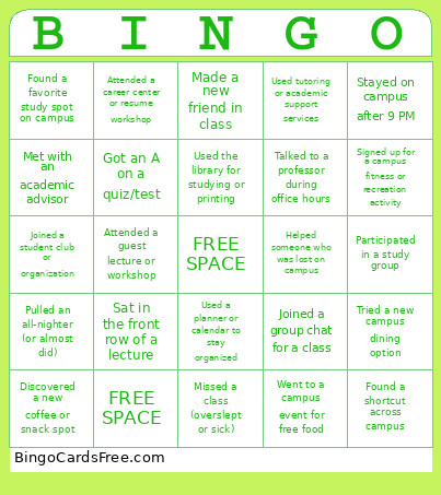 Semester Bingo Card