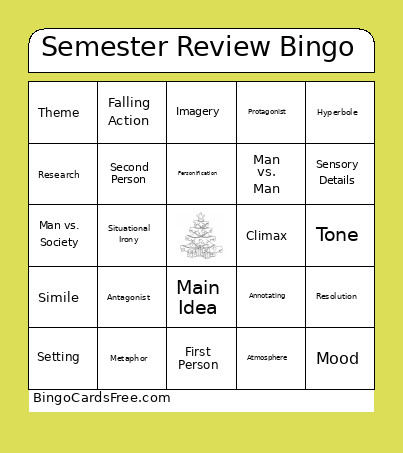 Semester Review Bingo Card