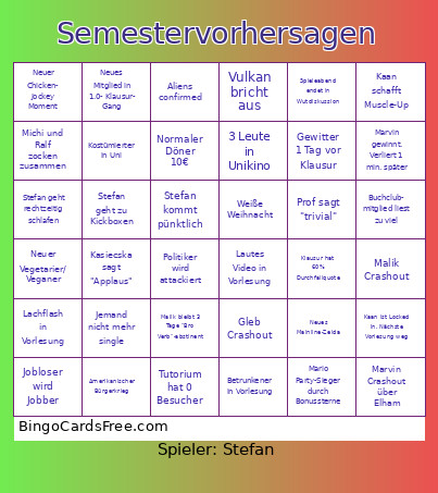 Semestervorhersagen Bingo Card