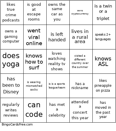 Seminar Bingo Card