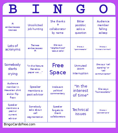 Seminar : Paula's PhD Defense Edition Bingo Card
