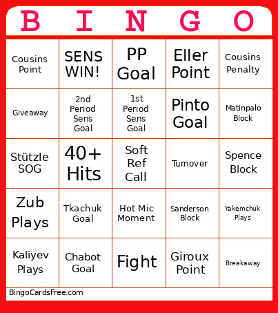 Senators Bingo Card