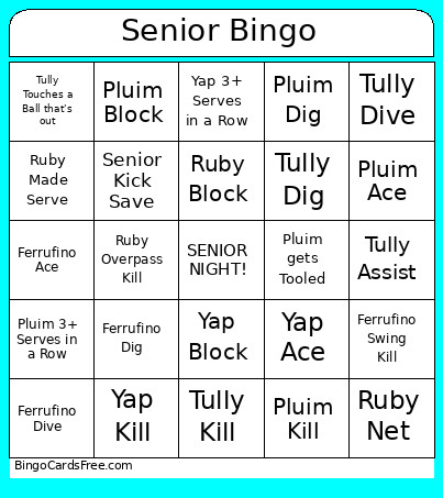 Senior Night Bingo Card