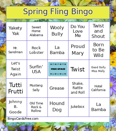 Senior Spring Fling Bingo Card