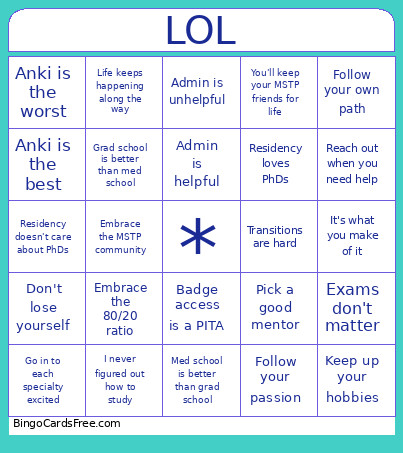 Senior V1 Bingo Card