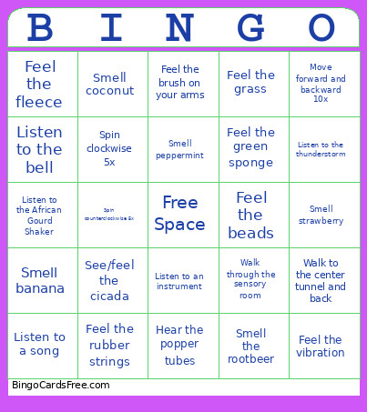 Sensory Bingo Card