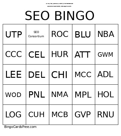 SEO Libraries Bingo Card