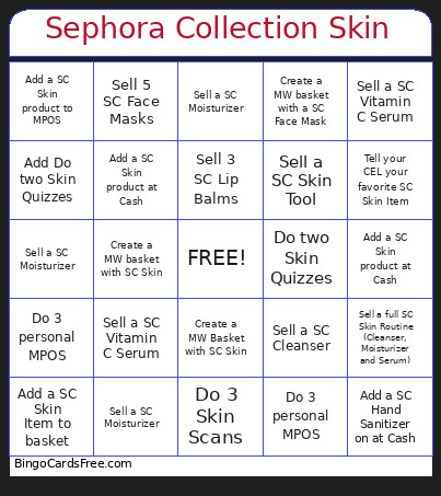 Sephora Collection Skin Bingo Card