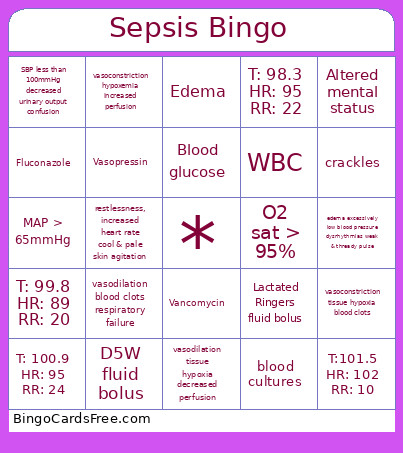 Sepsis Bingo Card