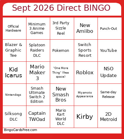Sept 2026 Direct Bingo Card