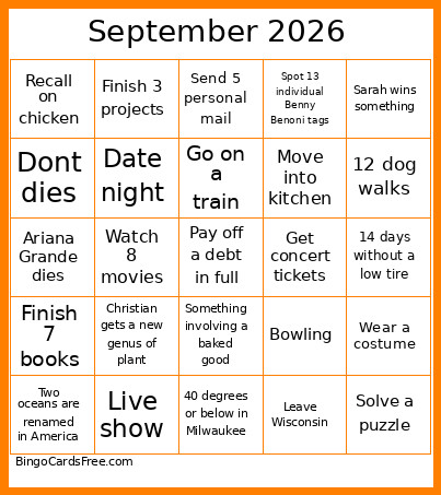 September 2026 Bingo Card