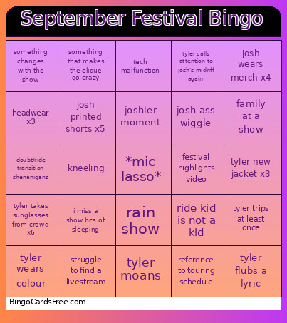 September Festival Bingo Card