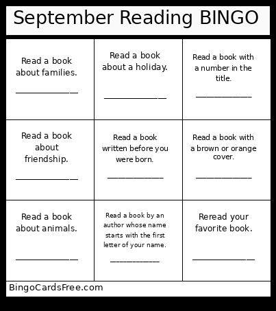 September Reading Bingo Card