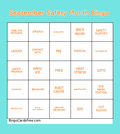 September Safety Month Bingo Card