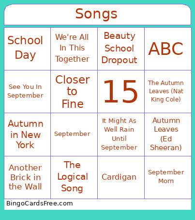 September Songs Bingo Card 2