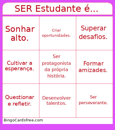Ser Estudante é... Bingo Card