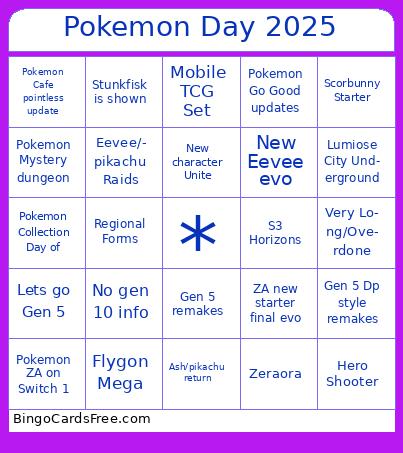 Serious Pokemon Day bingo Cards Free Pdf Printable Game, Title: Pokemon Day 2025