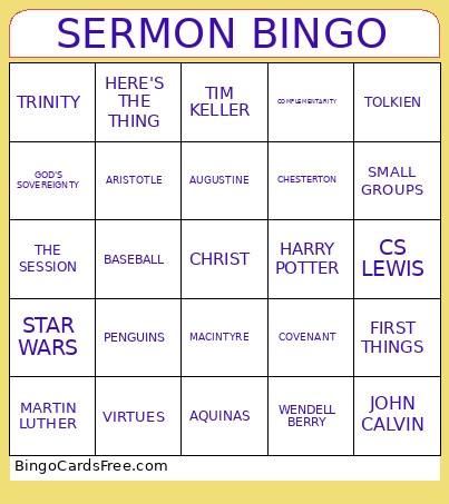 SERMON Bingo Card