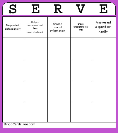 SERVE Bingo Card