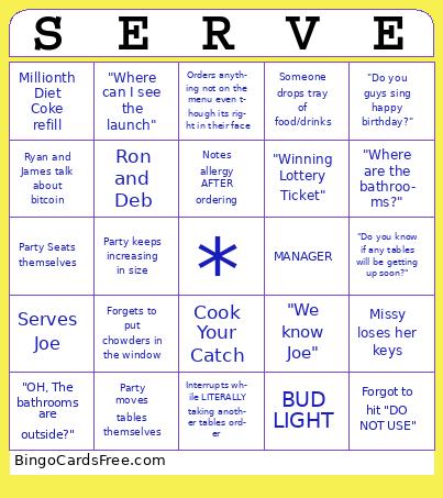 Server Bingo Cards Free Pdf Printable Game, Title: SERVE