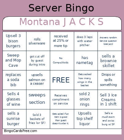 Server Jacks Bingo Card