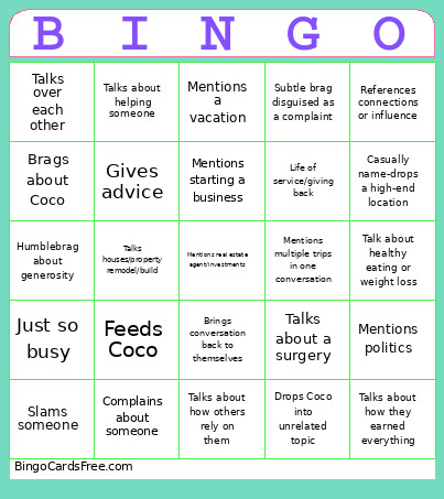 Service, Sacrifice, And Second Homes Bingo Card