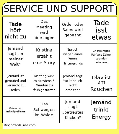 SERVICE UND SUPPORT Bingo Card