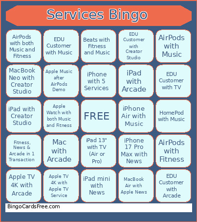 Services Bingo Card