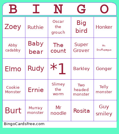 Sesame Street Bingo Card