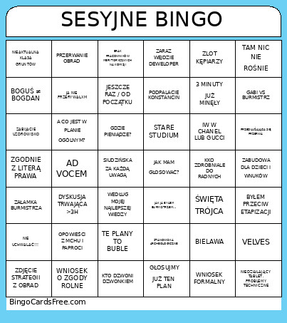 SESYJNE Bingo Card