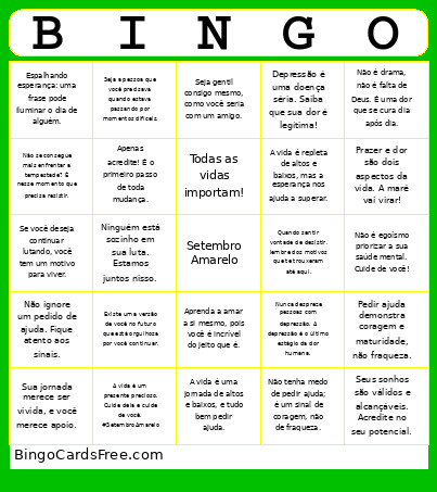 Setembro Amarelo Bingo Card