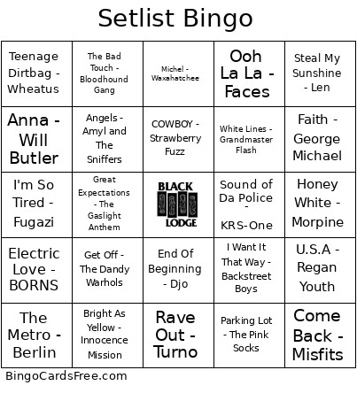 Setlist Bingo Card