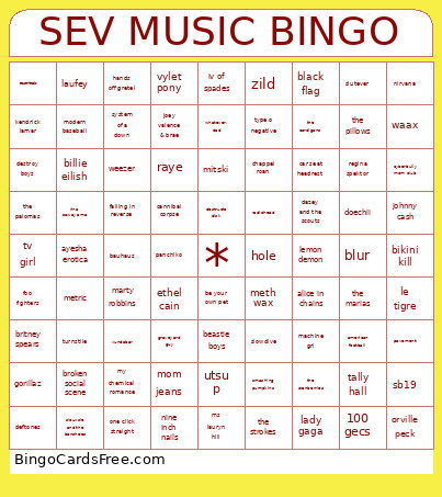 SEV MUSIC Bingo Card