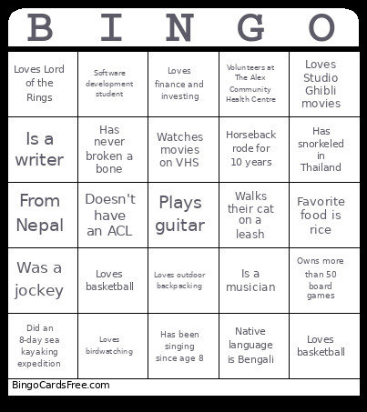 Seven Generations Bingo Card