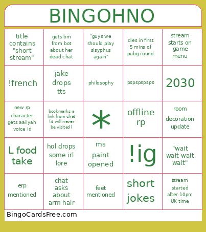 Seven Underscores Bingo Card