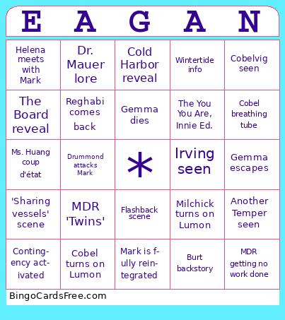 Severance 2x08 Bingo Cards Free Pdf Printable Game, Title: EAGAN
