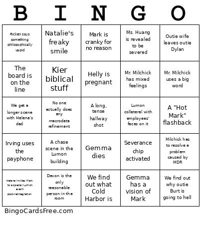 Severance Bingo Card