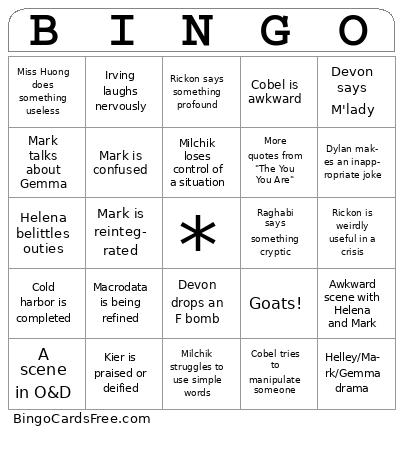 Severance Bingo! Cards Free Pdf Printable Game, Title: BINGO