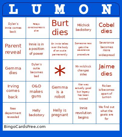 Severance Bingo Cards