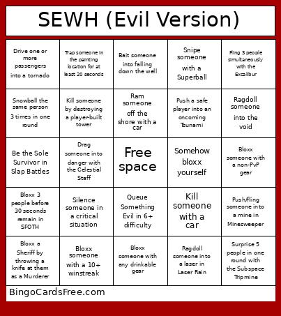 SEWH (Evil Version) Bingo