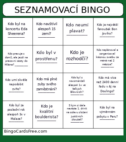 SEZNAMOVACÍ | A&K Bingo Card