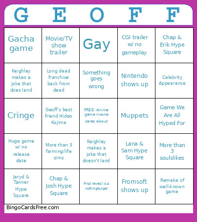 SGF 2026 Bingo Card