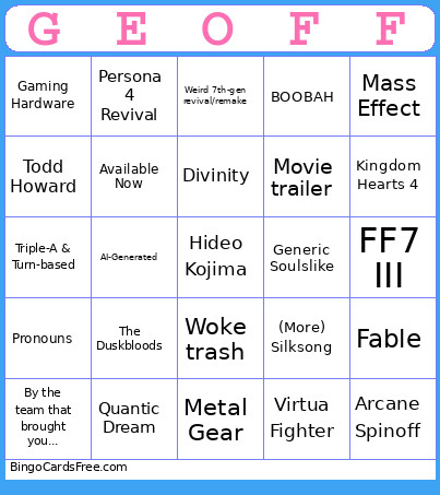 SGF 2026 Bingo Card